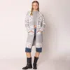 Truedames Open Front Geometric Aztec Pattern Long Cardigan In Gray