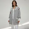Truedames Open Front Houndstooth Fringe Knit Poncho In Gray