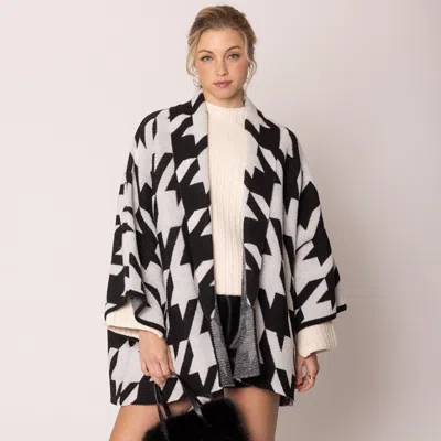 Truedames Open Front Houndstooth Knit Pattern Cardigan In Black