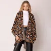 Truedames Open Front Leopard Knit Wrap Ruana In Brown