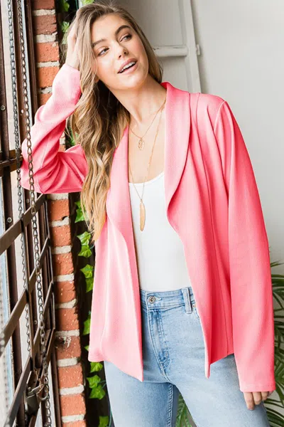 Truedames Open Front Long Sleeve Blazer In Pink