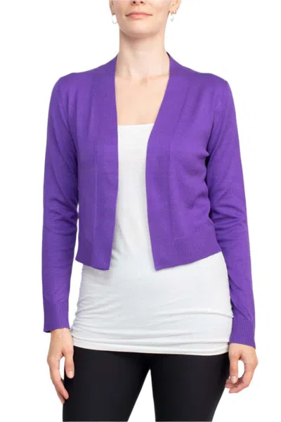 Truedames Open Front Long Sleeve Cropped Rayon Bolero In Purple