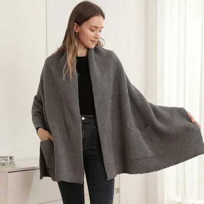 Truedames Open Front Pocketed Shawl Cardigan In Gray