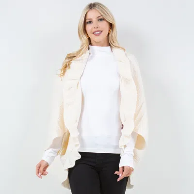 Truedames Open Front Ruffled Knit Shawl Wrap Poncho In White