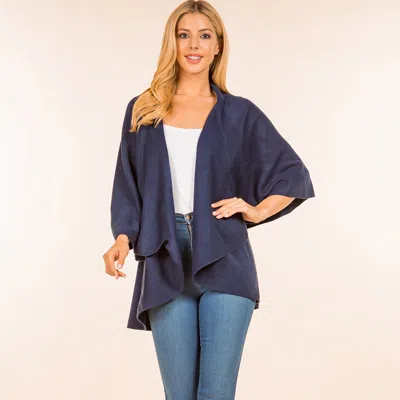 Truedames Open Front Solid Wrap Poncho In Blue