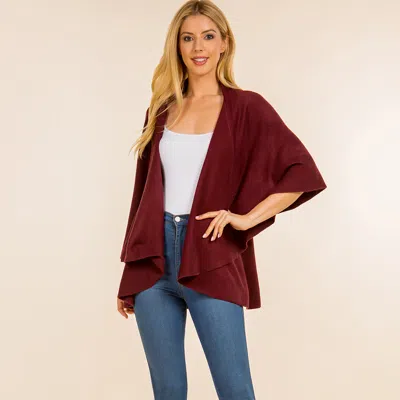 Truedames Open Front Solid Wrap Poncho In Burgundy