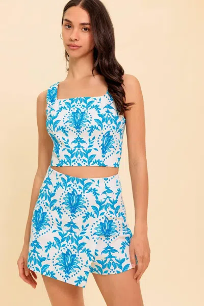 Truedames Open Minded Blue Top And Skort Set In White