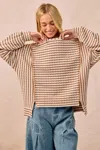 Truedames Open Seam Detail Textured Stripe Knit Top In Brown