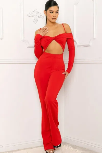 Truedames Open Shoulder Cutout Detail Jumpsuit In Red
