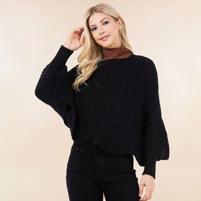 Truedames Openwork Loose Knit Batwing Sweater In Black