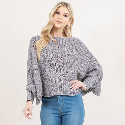 Truedames Openwork Loose Knit Batwing Sweater In Gray