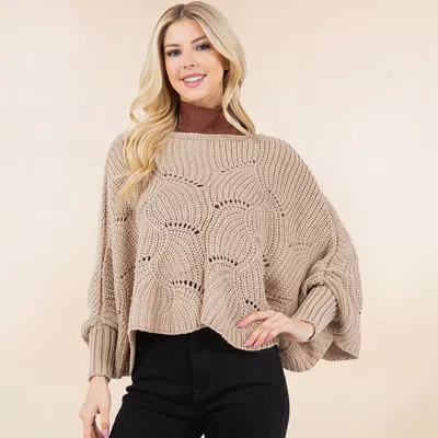 Truedames Openwork Loose Knit Batwing Sweater In Neutral