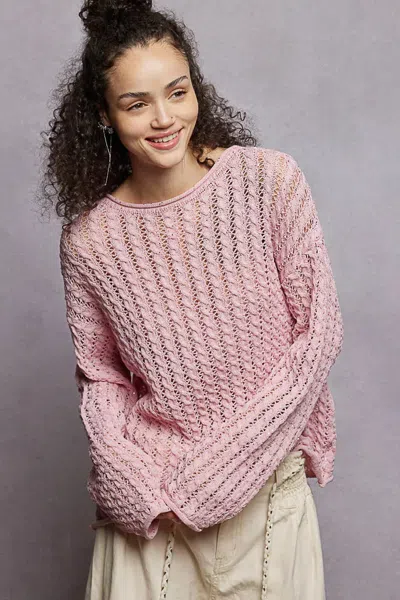 Truedames Openwork Round Neck Knit Top With Shiny Detail In Pink