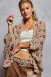 Truedames Openwork V-neck Chenille Cardigan With Contrast Floral In Multi