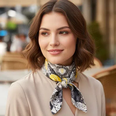 Truedames Orange Mosaic Print Square Bandana Scarf In Silver