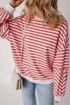 Truedames Orange Stripe Drop Shoulder Crew Neck Loose Sweatshirt In Multi