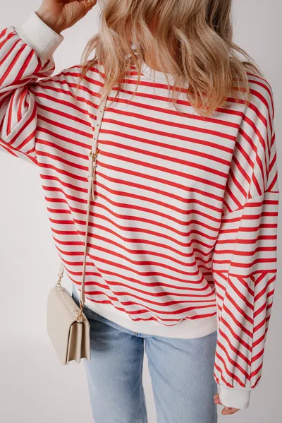 Truedames Orange Stripe Drop Shoulder Crew Neck Loose Sweatshirt In Multi