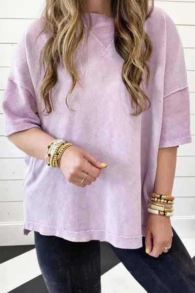 Truedames Orchid Petal Mineral Wash Drop Sleeve Patchwork Plus Tee In Multi