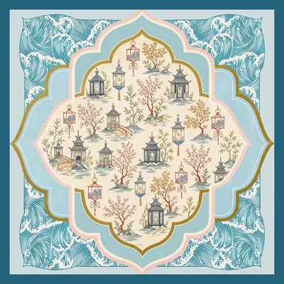 Truedames Ornamental Lantern Garden Print Square Bandana Scarf In Multi