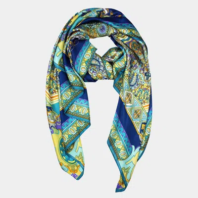 Truedames Ornamental Mandala Printed Oblong Silky Satin Scarf Shawl In Blue