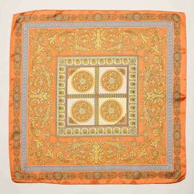 Truedames Ornate Baroque Pattern Print Square Bandana Scarf In Yellow