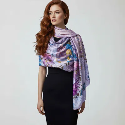 Truedames Ornate Elephant Motif Printed Oblong Silky Satin Scarf Shawl In Multi