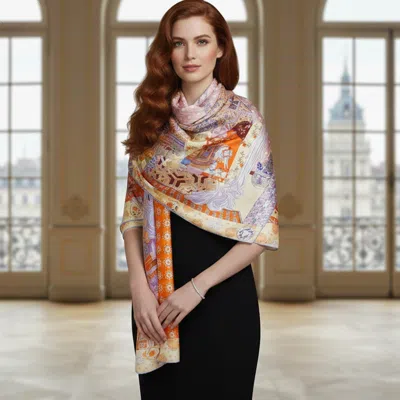 Truedames Ornate Elephant Motif Printed Oblong Silky Satin Scarf Shawl In Multi