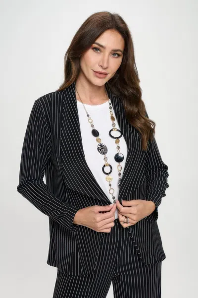 Truedames Ottoman Pinstripe Front Drape Jacket In Black