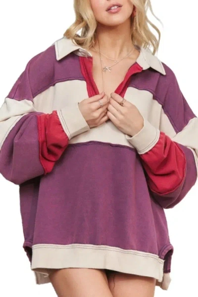 Truedames Out Seam Detail Loose Fit Top In Purple