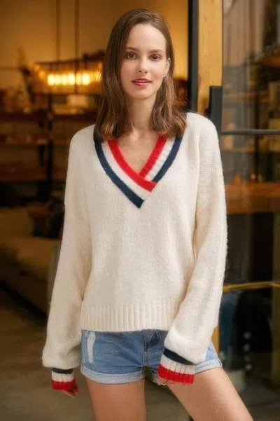 Truedames Overlap V Neck Sweater In Beige