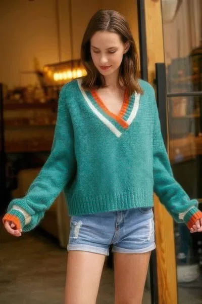 Truedames Overlap V Neck Sweater In Green