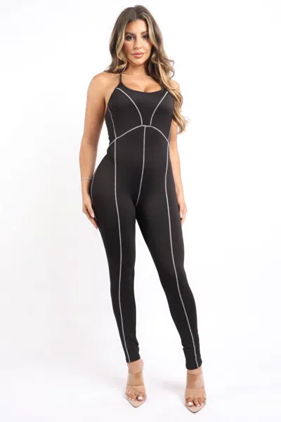 Truedames Overlock Line Jumpsuit In Black