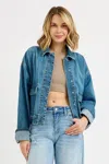 Truedames Oversized Cargo Pocket Denim Jacket With Cuffed Sleeves In Blue