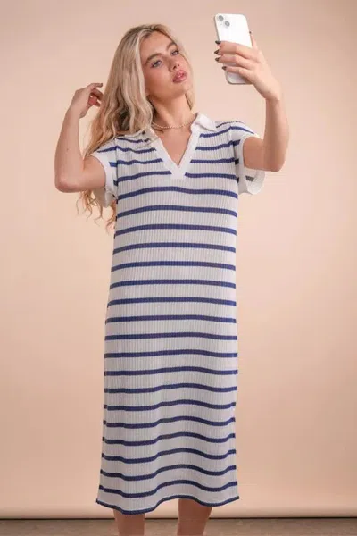 Truedames Oversized Collared Striped Knit Midi Dress In Multi