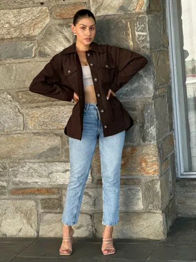 Truedames Oversized Corduroy Shacket Button Down Utility In Brown