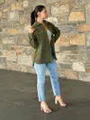 Truedames Oversized Corduroy Shacket Button Down Utility In Green