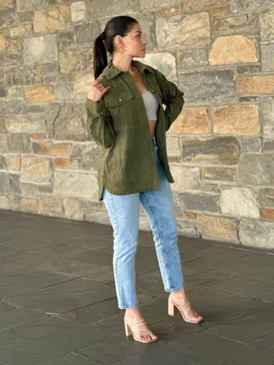 Truedames Oversized Corduroy Shacket Button Down Utility In Green