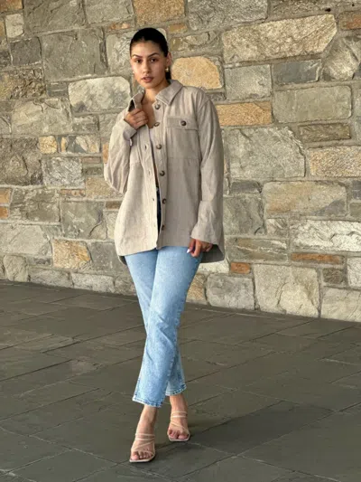 Truedames Oversized Corduroy Shacket Button Down Utility In Neutral