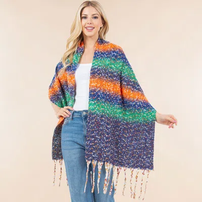 Truedames Oversized Cozy Fringed Hem Textured Woven Color Block Scarf In Orange