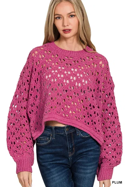 Truedames Oversized Cropped Crochet Knit Sweater In Pink