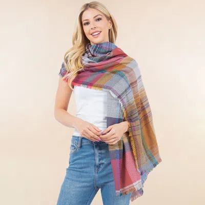 Truedames Oversized Frayed Edge Soft Weave Plaid Scarf In Multi