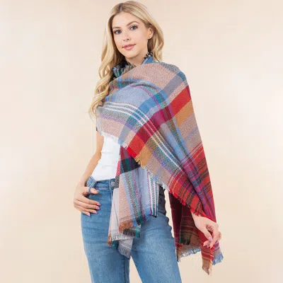 Truedames Oversized Frayed Edge Soft Weave Plaid Scarf In Multi