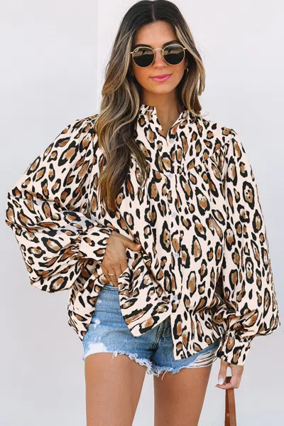 Truedames Oversized Leopard Print Balloon Sleeve Casual Shirt In Multi