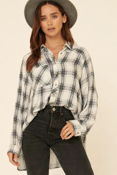 Truedames Oversized Loose Fit Plaid Shirt In Gray