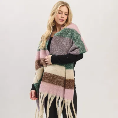 Truedames Oversized Multi Color Striped Soft Brushed Knit Fringe Scarf