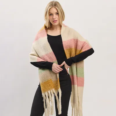 Truedames Oversized Multi Color Striped Soft Brushed Knit Fringe Scarf