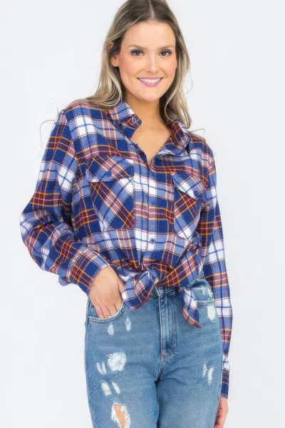 Truedames Oversized Plaid Flannel In Blue