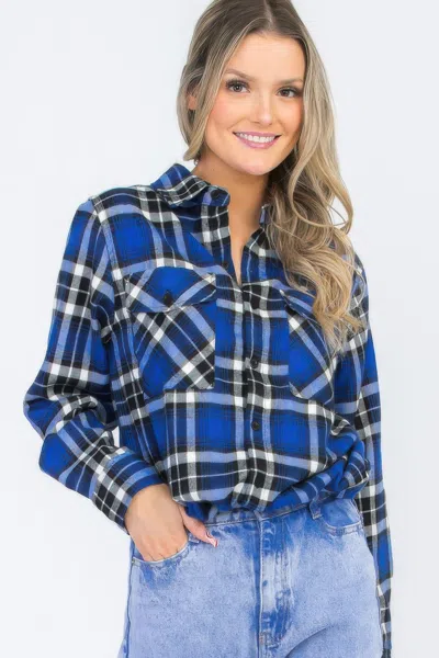 Truedames Oversized Plaid Flannel In Blue