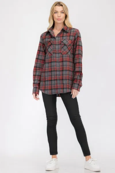 Truedames Oversized Plaid Flannel In Gray