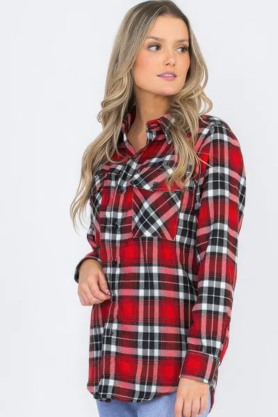 Truedames Oversized Plaid Flannel In Red